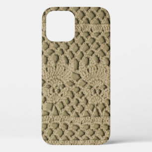 Olive green handmade lace on olive background iPhone 12 case