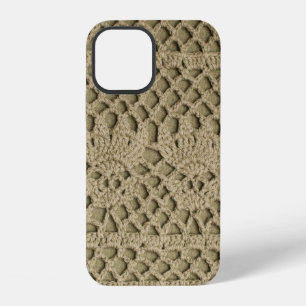 Olive green handmade lace on olive background iPhone 12 case