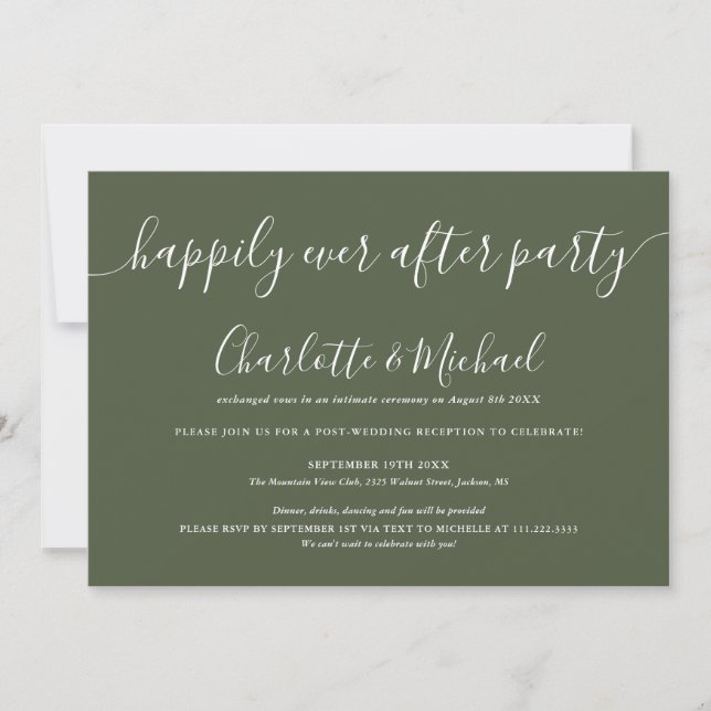 Olive Green Happily Ever After Party Photo Wedding Invitation (Front)