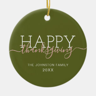Olive green Happy thanksgiving Ceramic Tree Decoration