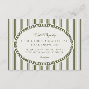 Olive Green Harlequin Chequered Bridal Registry Enclosure Card