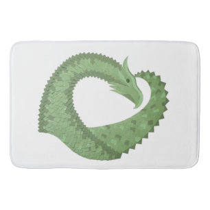Olive green heart dragon on white bath mat