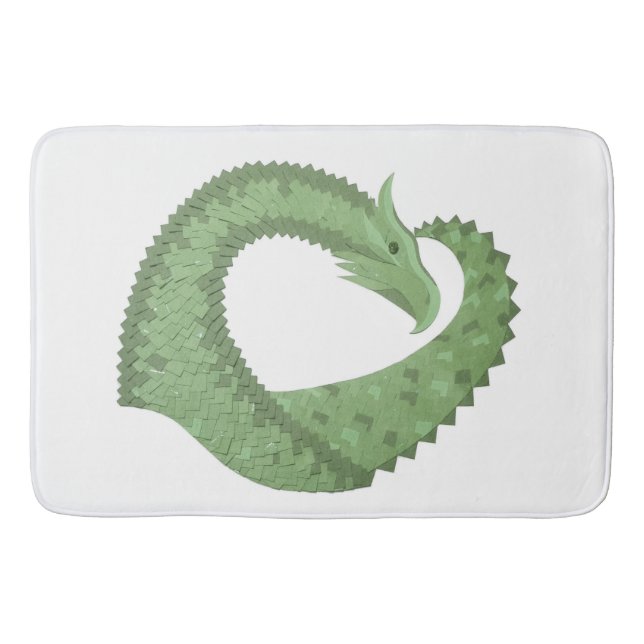 Olive green heart dragon on white bath mat (Front)