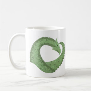 Olive green heart dragon on white coffee mug