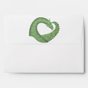Olive green heart dragon on white envelope
