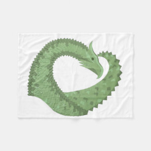 Olive green heart dragon on white fleece blanket