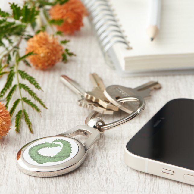 Olive green heart dragon on white key ring (Side)
