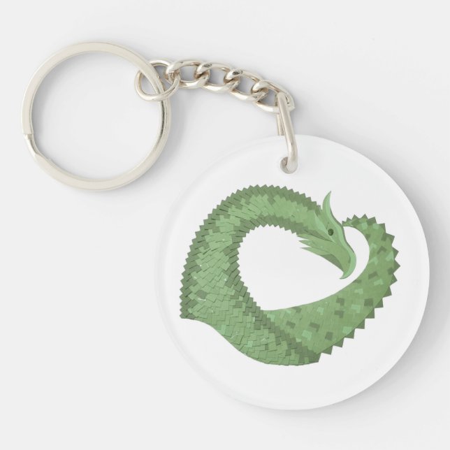 Olive green heart dragon on white key ring (Front)