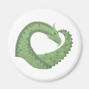 Olive green heart dragon on white magnet
