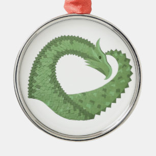 Olive green heart dragon on white metal tree decoration