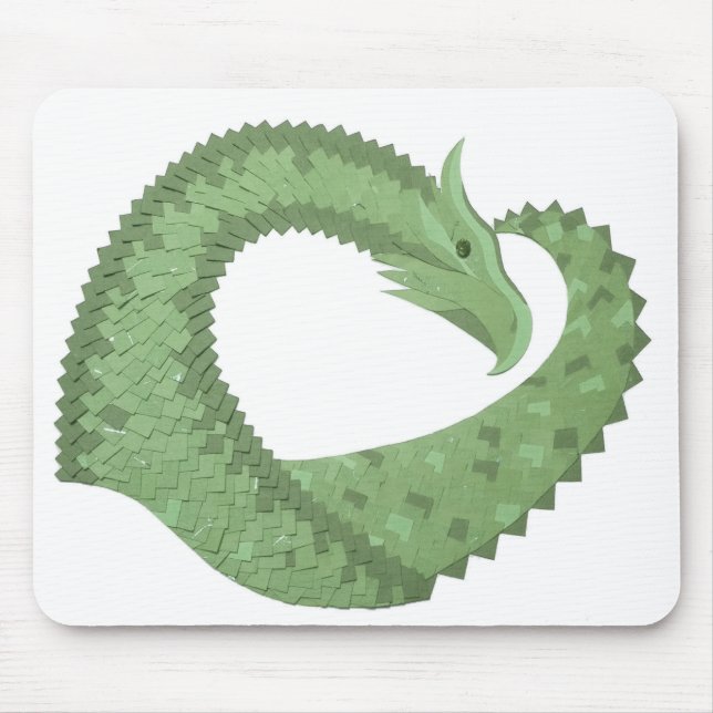 Olive green heart dragon on white mouse pad (Front)