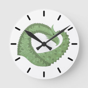 Olive green heart dragon on white round clock