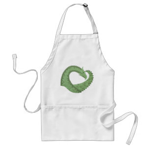 Olive green heart dragon on white standard apron
