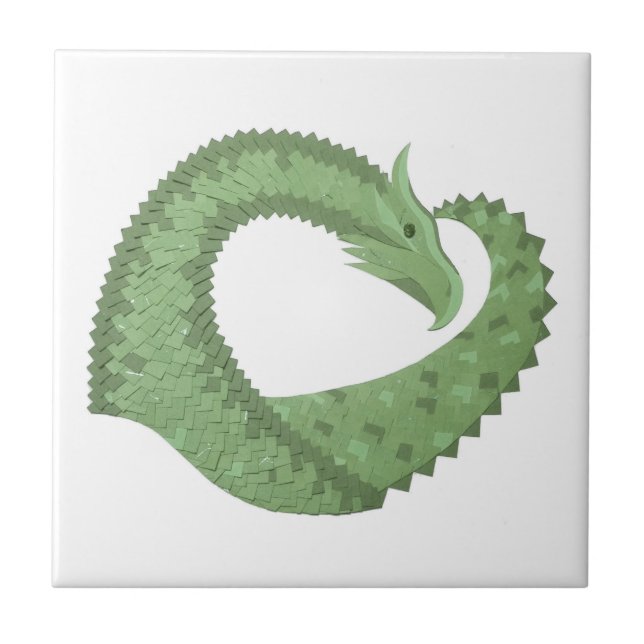 Olive green heart dragon on white tile (Front)
