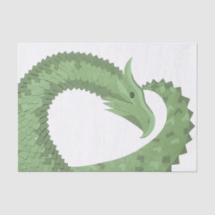 Olive green heart dragon on white tissue paper