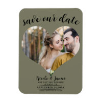 Olive Green Heart Photo Wedding Save the Date