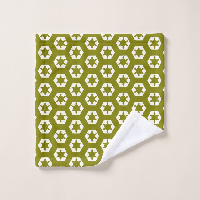 Olive green hexagon honeycomb starflake pattern bath towel set (Wash Cloth)