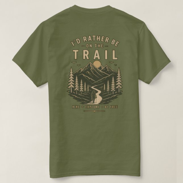 Olive Green Hiking T-Shirt – Trails Call (Design Back)
