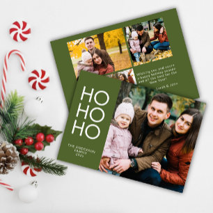 Olive Green "HO HO HO" Photo Collage Christmas Holiday Card