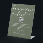 Olive Green Honeymoon Fund QR Code Pedestal Sign<br><div class="desc">An elegant olive green honeymoon fund sign,  personalised with your special message,  names and wishing well QR code. Designed by Thisisnotme©</div>