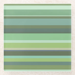 Olive green horizontal stripes glass coaster