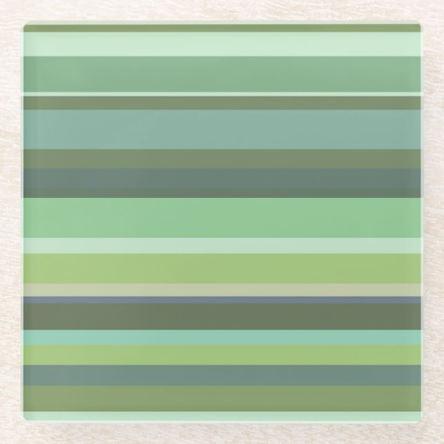 Olive green horizontal stripes glass coaster (Front)