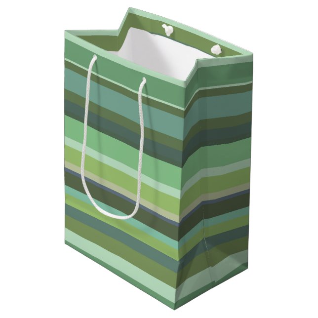 Olive green horizontal stripes medium gift bag (Front Angled)