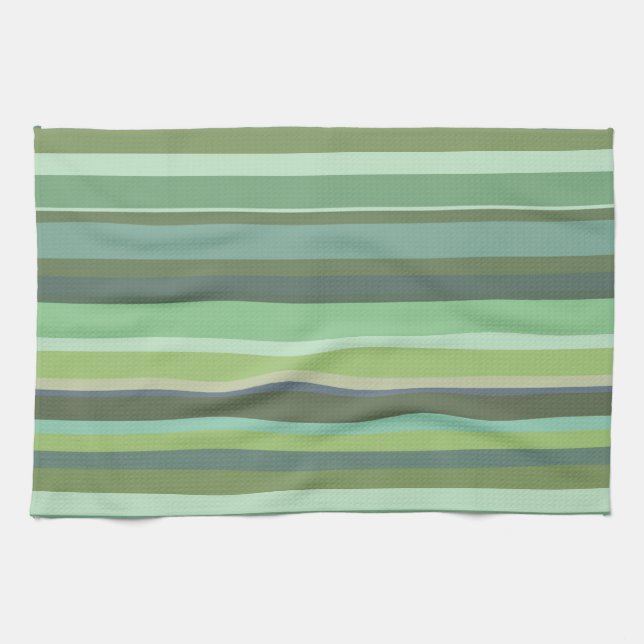 Olive green horizontal stripes tea towel (Horizontal)