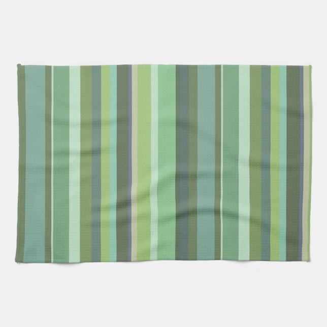 Olive green horizontal stripes tea towel (Horizontal)