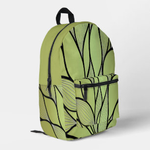 Olive Green Hues Creative Leave Pattern Printed Backpack