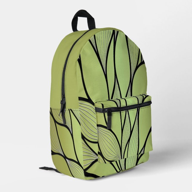 Olive Green Hues Creative Leave Pattern  Printed Backpack (Back Corner Left)