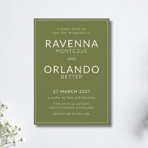 Olive Green Ivory Frame Old Money Modern Wedding Invitation