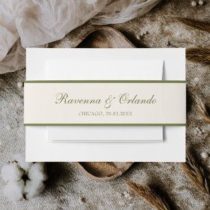 Olive Green Ivory Old Money Timeless Wedding Invitation Belly Band