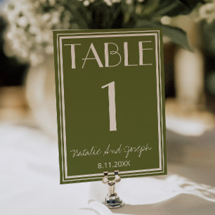 Olive Green Ivory Old Money Wedding Table Number