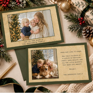 Olive Green Joy to World Multi Photo Heirloom Holiday Card