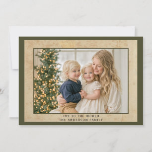 Olive Green Joy to World Multi Photo Heirloom Holiday Card