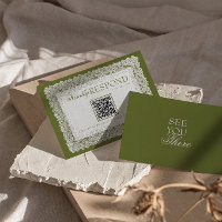 Olive Green Lace Doily Old Money QR Code Wedding