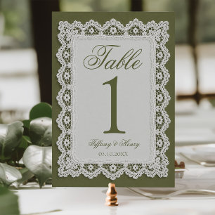 Olive Green Lace Doily Wedding Table Number