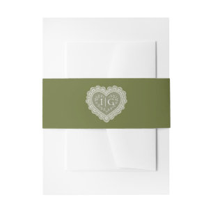 Olive Green Lace Old Money Wedding Vintage Invitation Belly Band