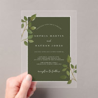 Olive Green Leaf Modern Clear Minimalist Wedding