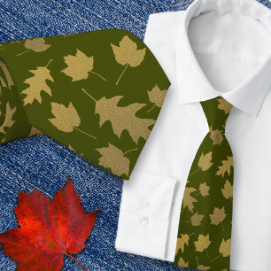 Olive Green Leaf Pattern Mens Tie