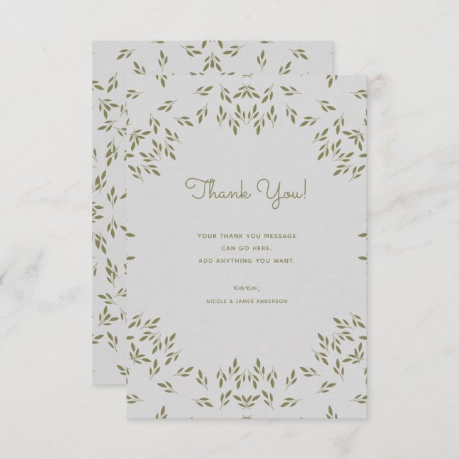 Olive Green Leaves Rustic Wedding Thank You Invitation (Front/Back)
