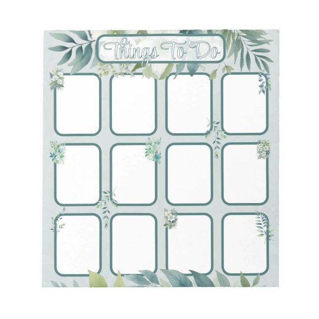 Olive Green Leaves To do List with sections Notepad (Front)