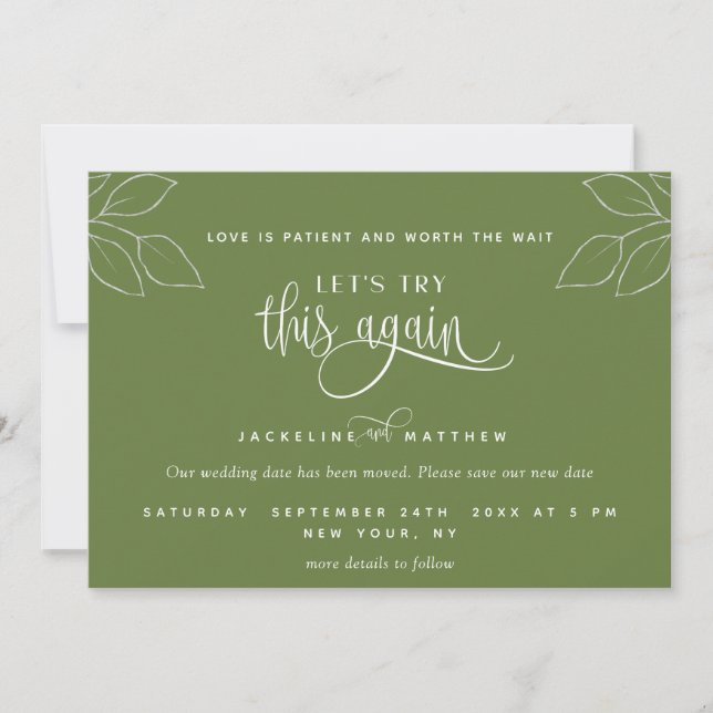Olive Green, Let's Try This Again, Love is Patient Save The Date (Front)
