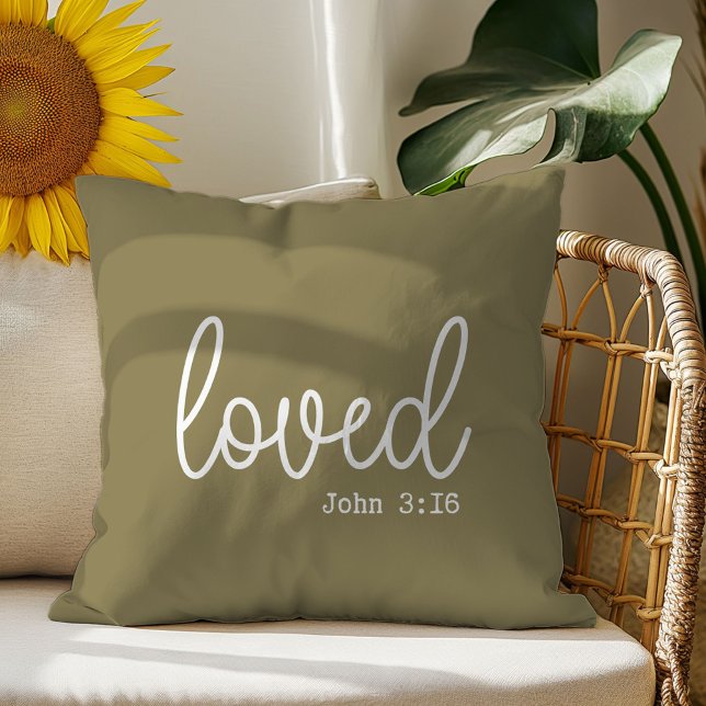 Olive Green Loved Quote Throw Pillow (Creator Uploaded)