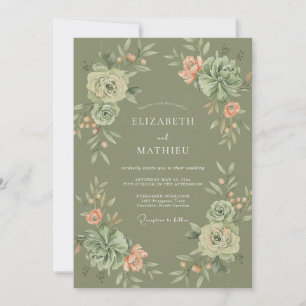 Olive Green Lush Botanical Wedding Invitation