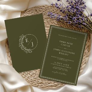 Olive Green Luxury Elegant Old Money Wedding  Invitation