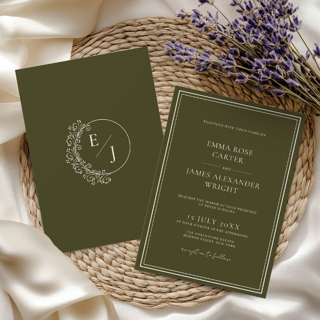 Olive Green Luxury Elegant Old Money Wedding  Invitation (Creator Uploaded)