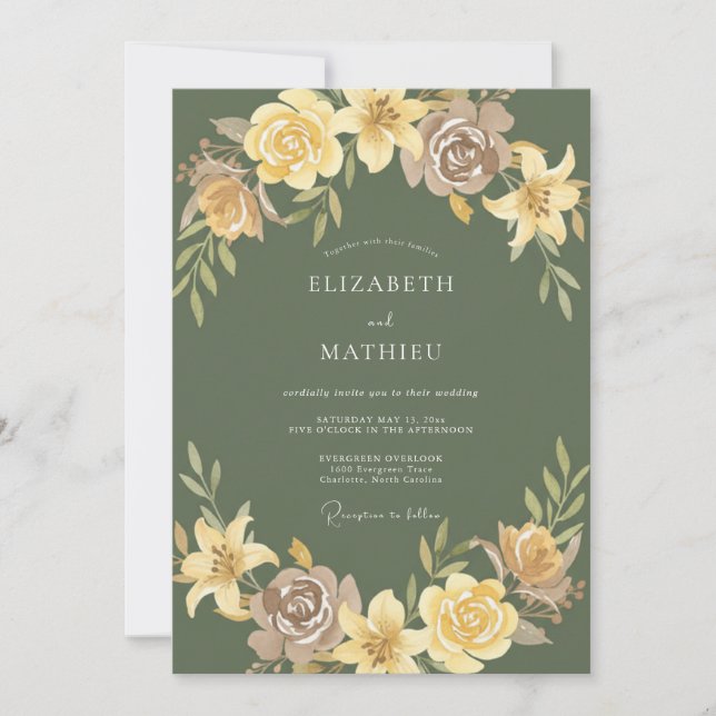 Olive Green Majestic Nature Wedding Invitation (Front)