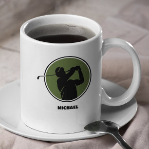 Olive Green Mens Golf Silhouette Coffee Mug